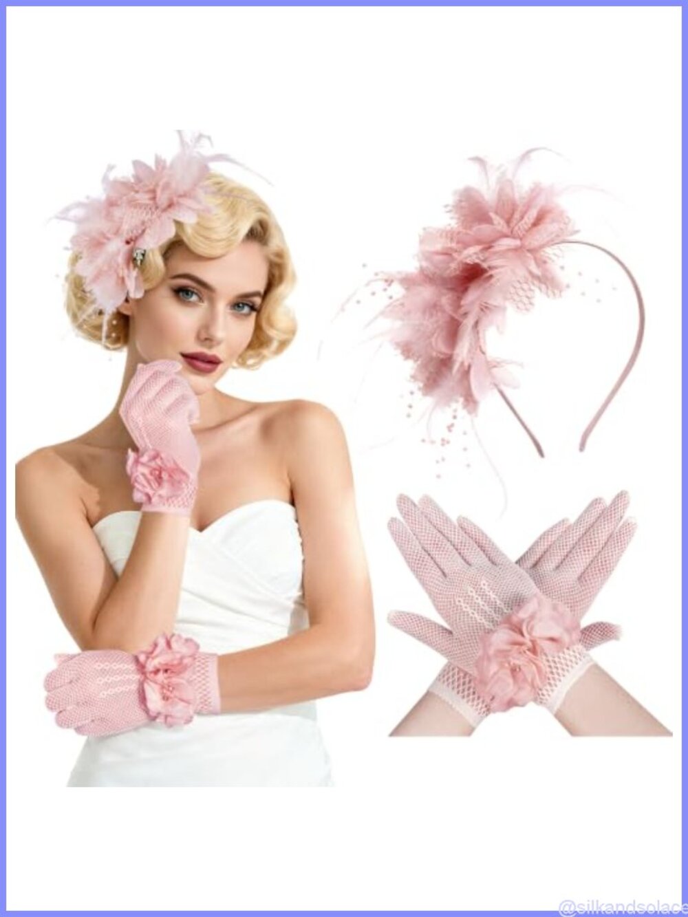 Fascinator Hat and Tea Party Gloves Set One Size